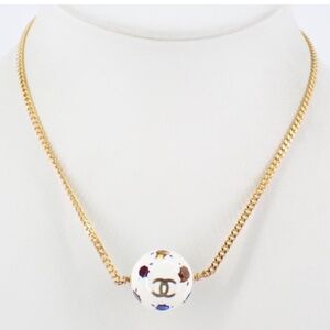 Chanel 2008 vintage gold chain necklace with sphere ball splatter color style
